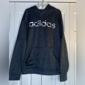 Men's Adidas Hoodie Sweatshirt Spell-out Kangaroo Pocket Gray Climawarm Sz S/M